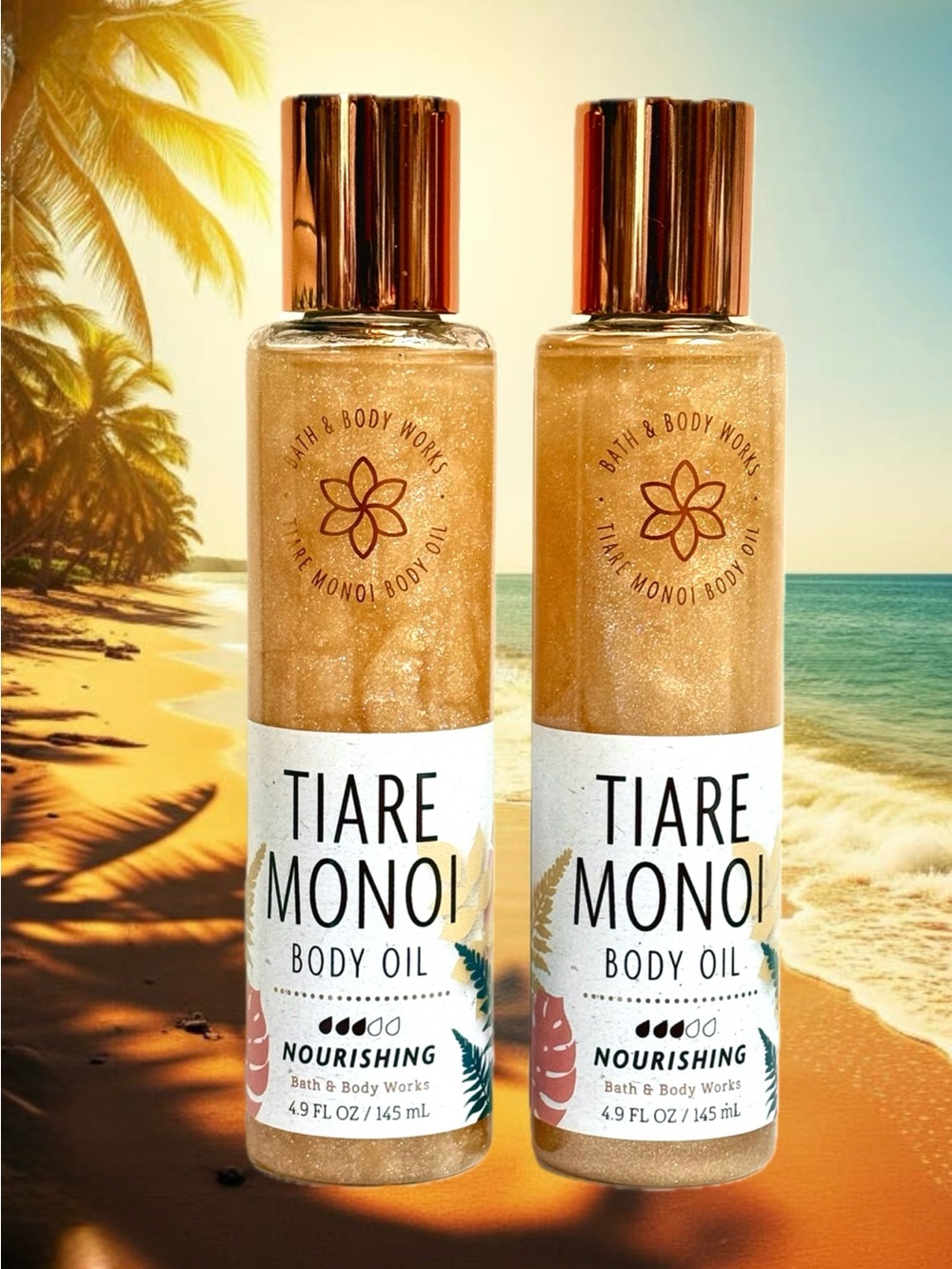 TIARE MONOI Body Oil X2 Bath & and Body Works Nourishing Illuminating Golden